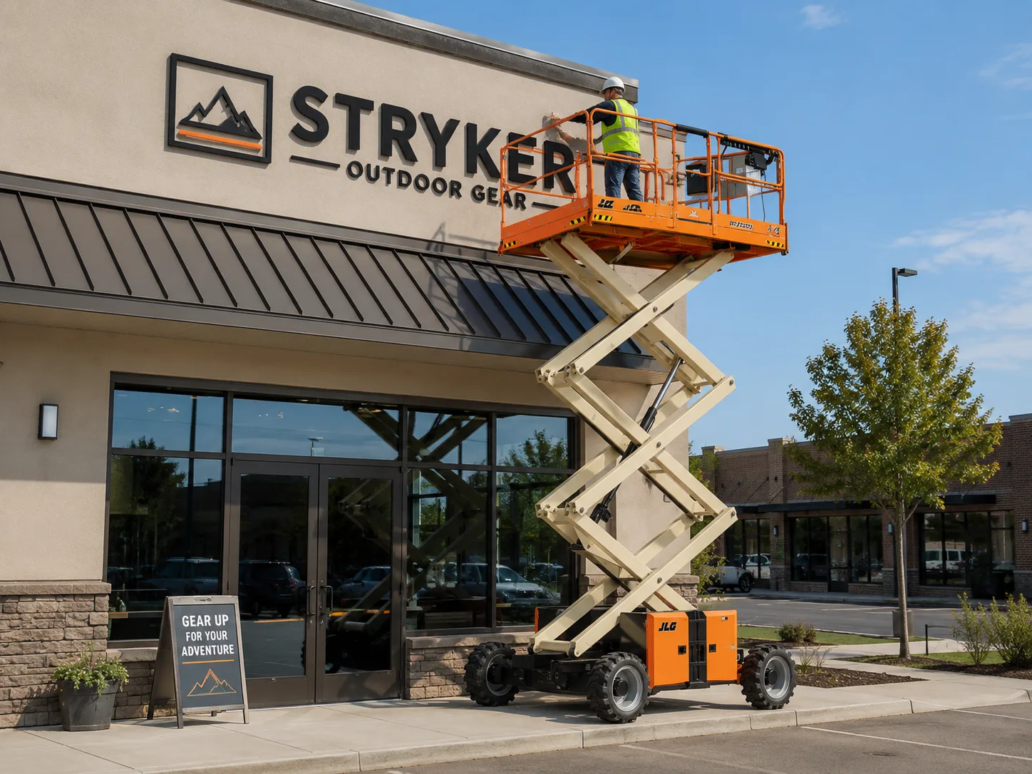 JLG scissor lift used for sign installation