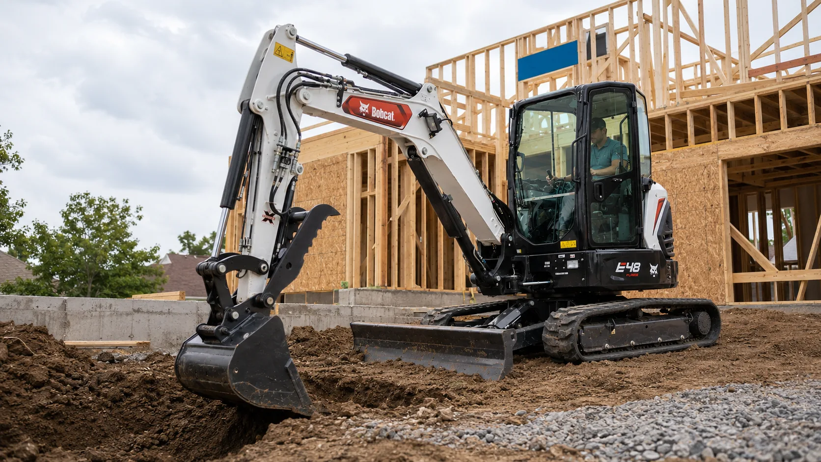 Bobcat E48 at a new construction framing site